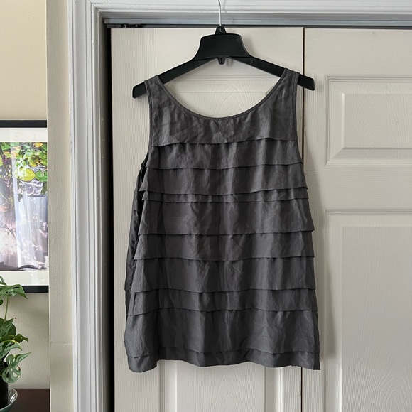 NWOT, Eileen Fisher, 100% Silk, Silver w/ Shimmer, Tiered Tank Top, Size Large - Picture 4 of 5